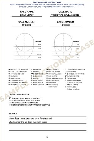Face Compare page, filled in with a made-up case
