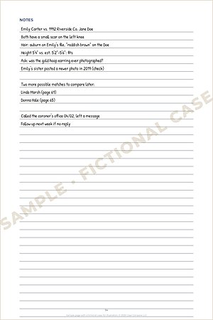 Notes page, filled in with a made-up case