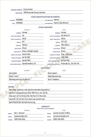 Side-by-Side Comparison page, filled in with made-up cases