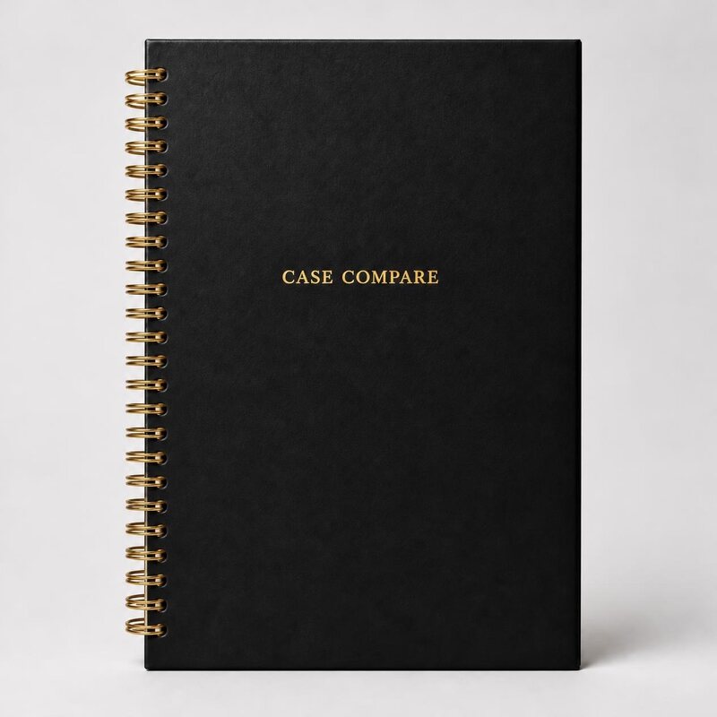 The Case Compare Notebook: black faux-leather hardcover with gold lettering