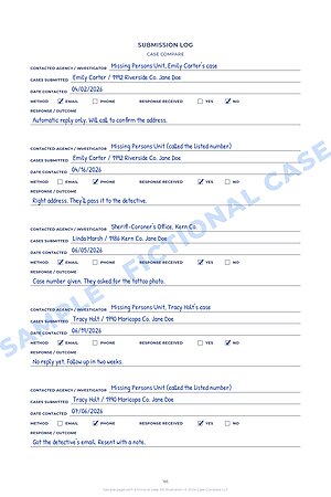 Submission Log template, sample